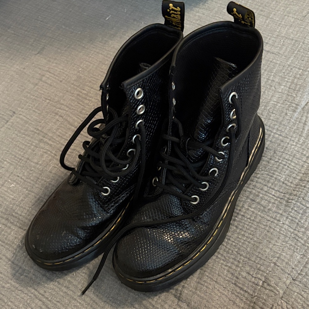 Black Textured Lace-Up Boots